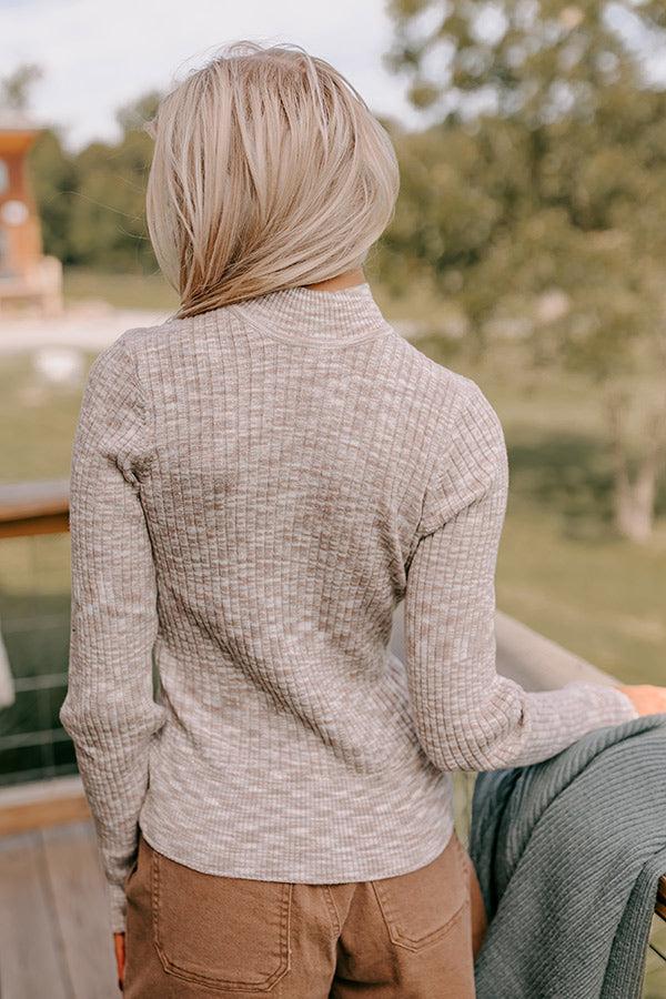 Impressions Vermont Views Ribbed Sweater Top In Warm Taupe
