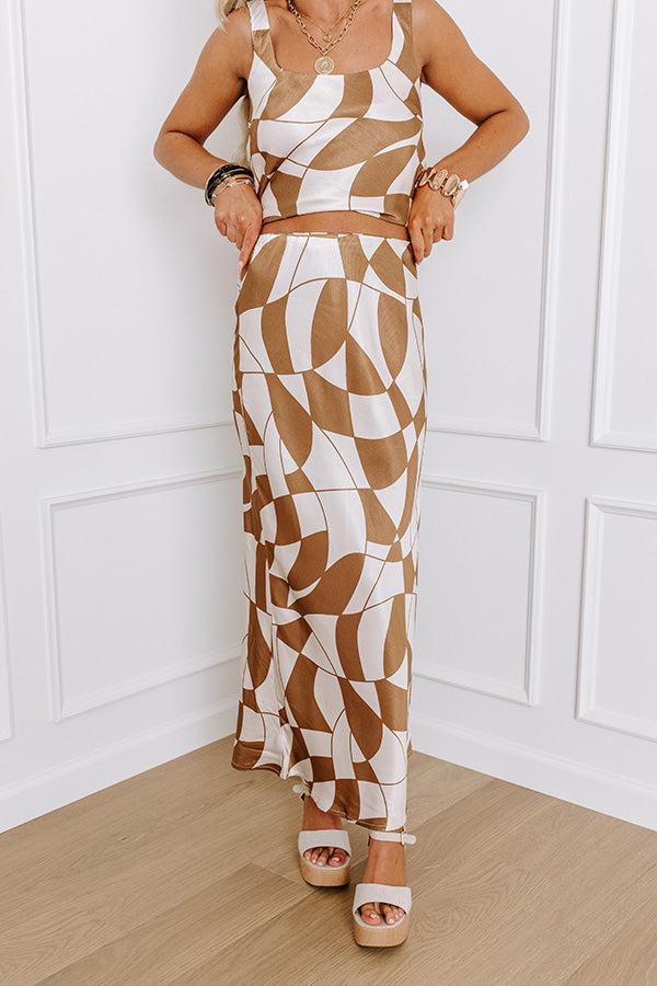 Impressions Versailles Vogue High Waist Satin Midi Skirt In Chocolate