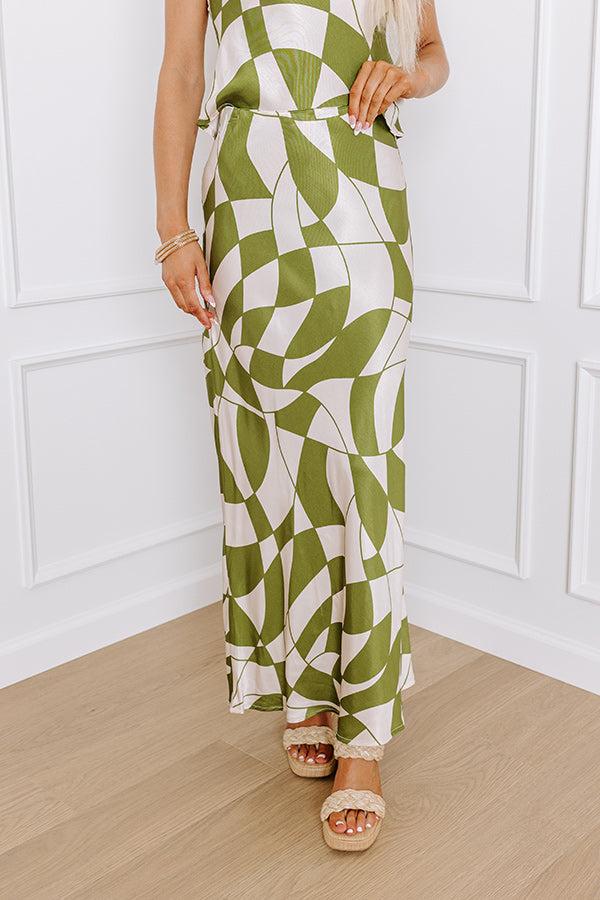 Impressions Versailles Vogue High Waist Satin Midi Skirt In Olive