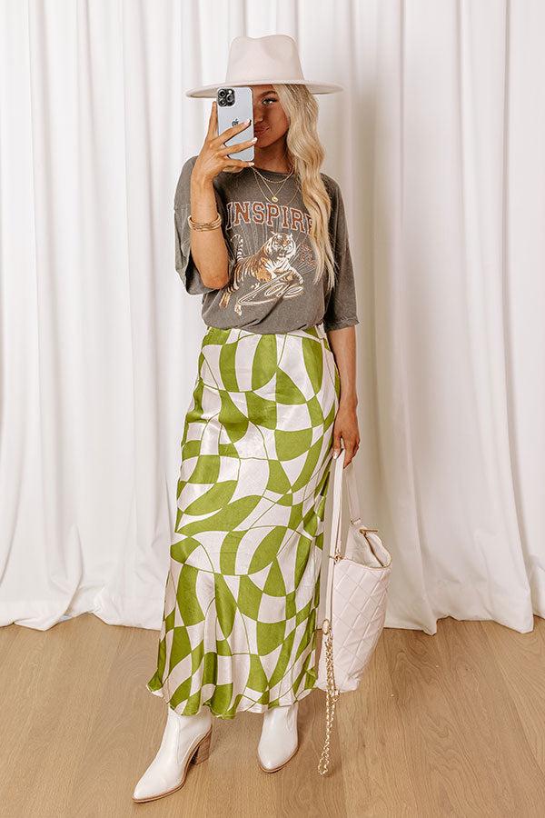 Impressions Versailles Vogue High Waist Satin Midi Skirt In Olive