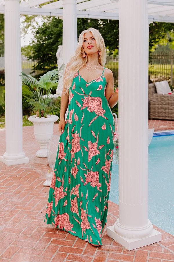 Impressions Vibrant Moment Floral Maxi Dress In Jade Curves