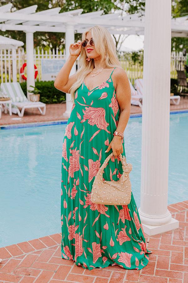 Impressions Vibrant Moment Floral Maxi Dress in Jade Curves