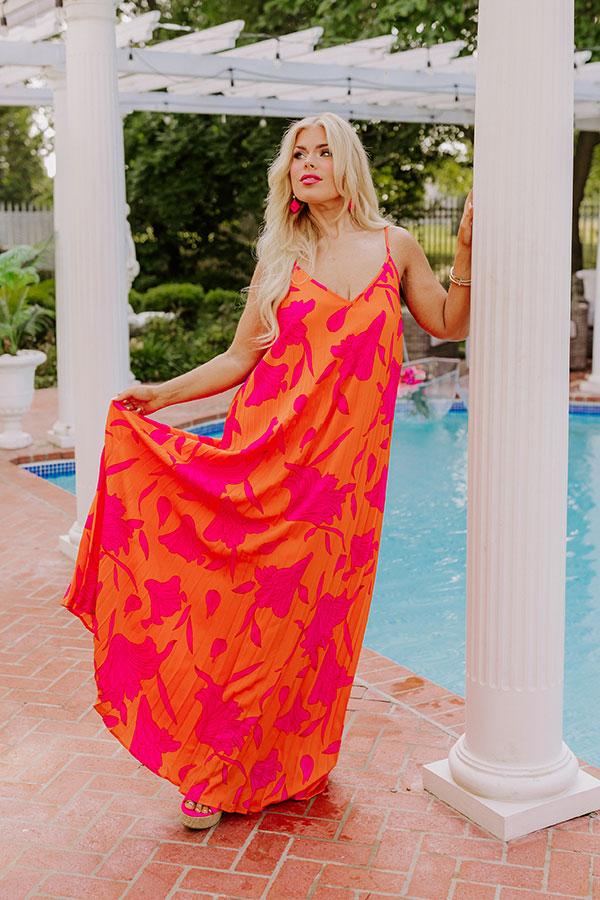 Impressions Vibrant Moment Floral Maxi Dress in Tangerine