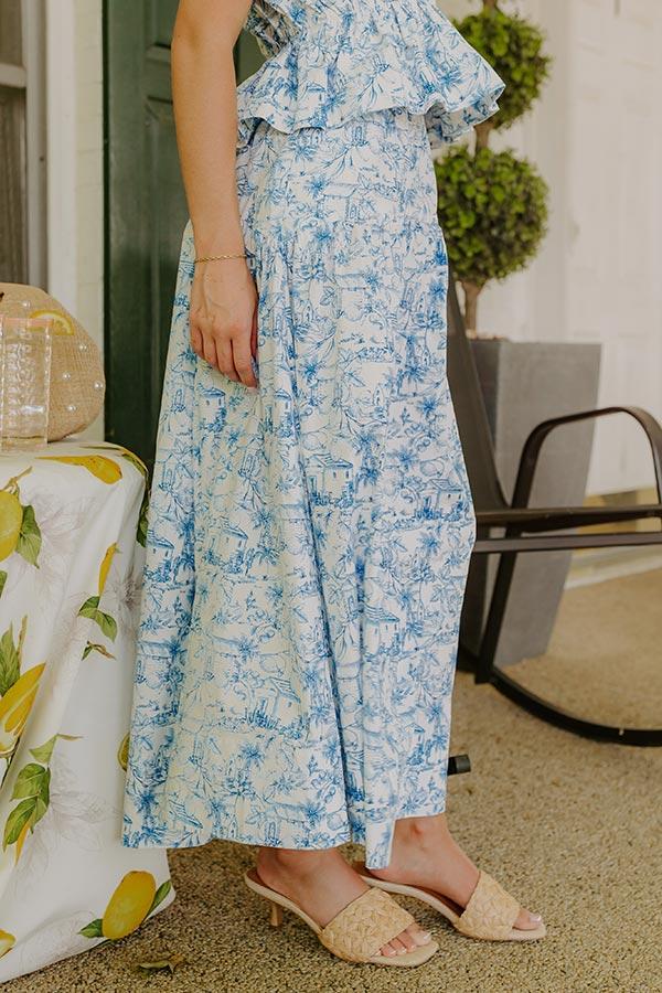 Impressions Villa Charm High Waist Maxi Skirt In Blue
