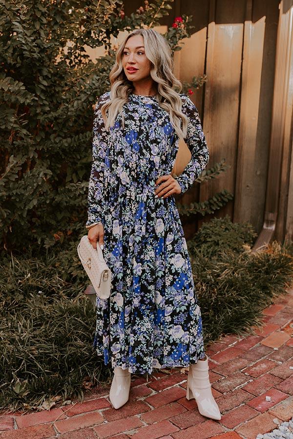 Impressions Vineyard Cutie Asymmetrical Floral Mesh Midi In Black