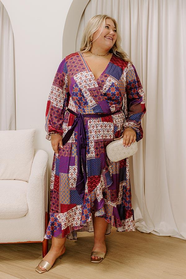 Impressions Vineyard Views Satin Color Block Midi Dress In Purple Curves