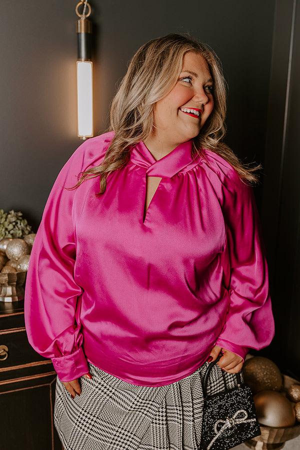 Impressions VIP Flight Plans Satin Top In Fuchsia Curves