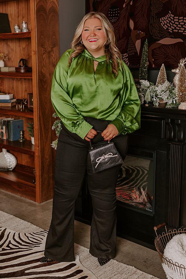 Impressions VIP Flight Plans Satin Top In Olive Curves