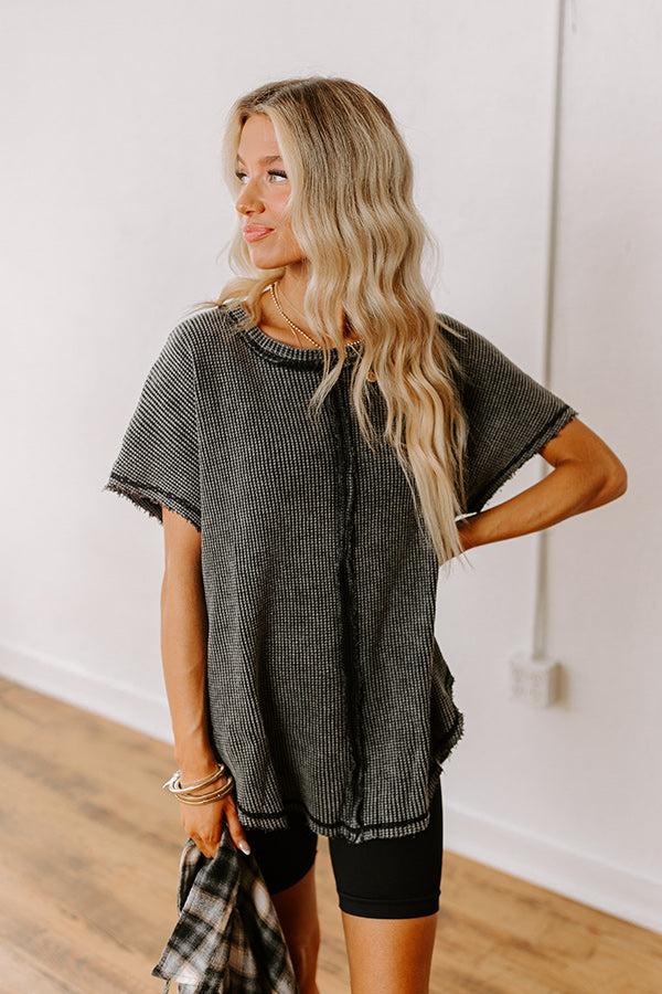 Impressions Visions Of You Waffle Knit Top In Vintage Black