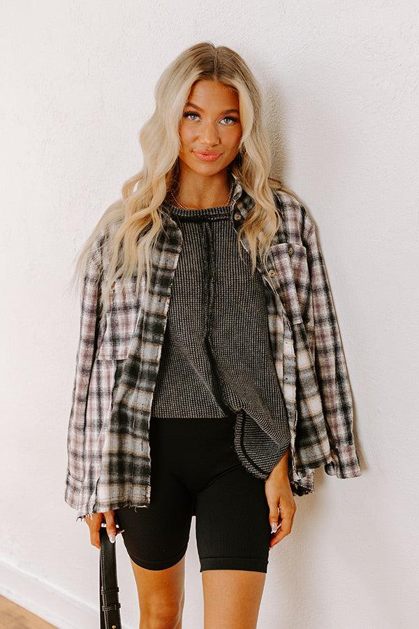 Impressions Visions Of You Waffle Knit Top In Vintage Black