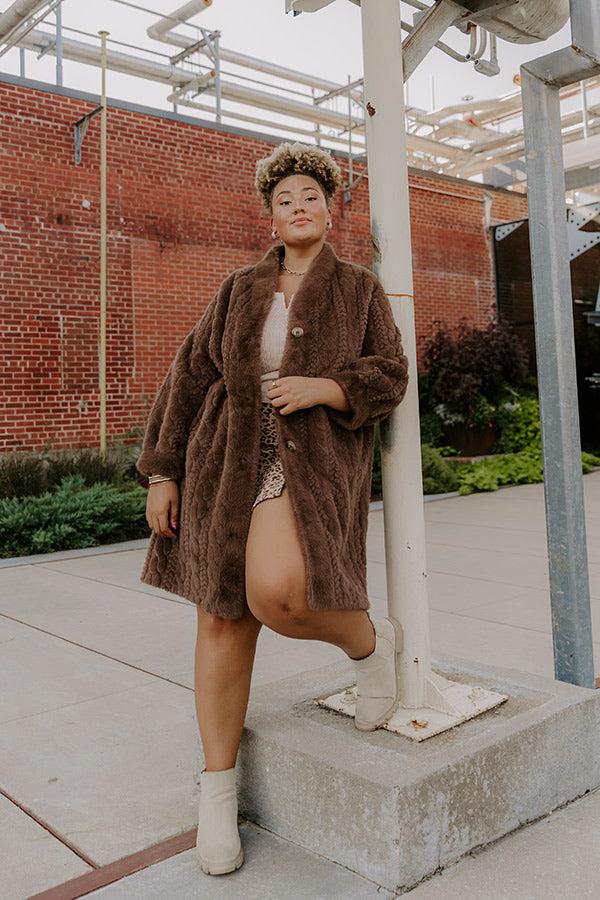 Impressions Warm Fuzzy Feeling Faux Fur Coat In Espresso Curves