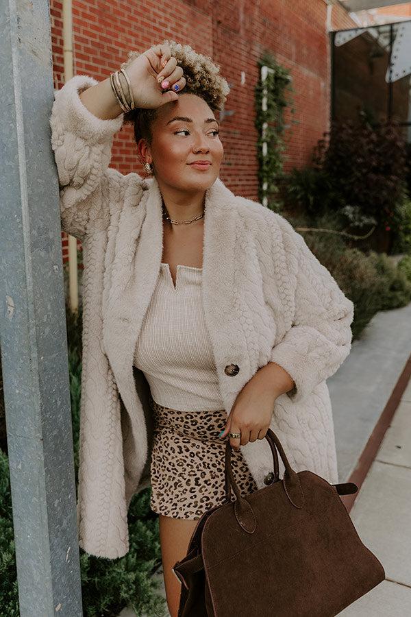 Impressions Warm Fuzzy Feeling Faux Fur Coat In Oatmeal Curves