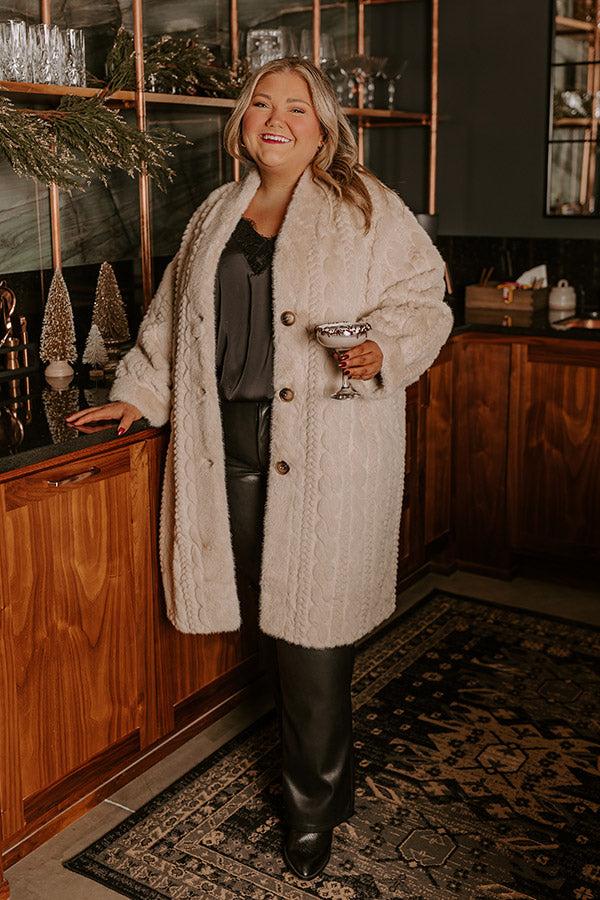 Impressions Warm Fuzzy Feeling Faux Fur Coat In Oatmeal Curves
