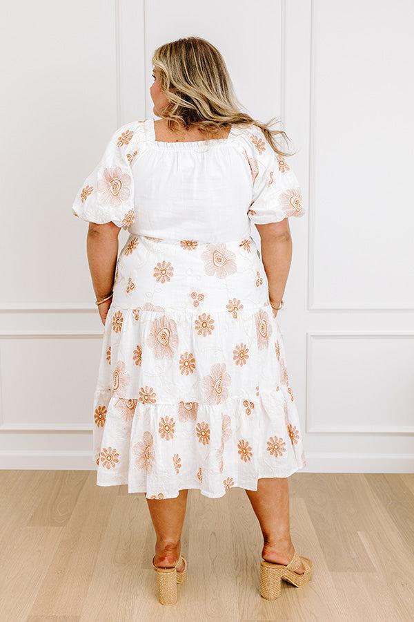 Impressions Whispering Fields Floral Embroidered Midi Dress Curves