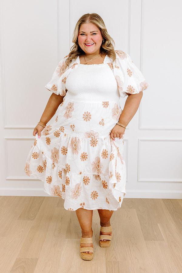 Impressions Whispering Fields Floral Embroidered Midi Dress Curves