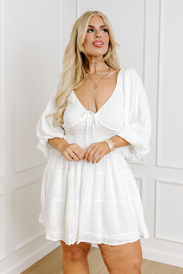 Impressions Whispering Muse Smocked Mini Dress In White Curves