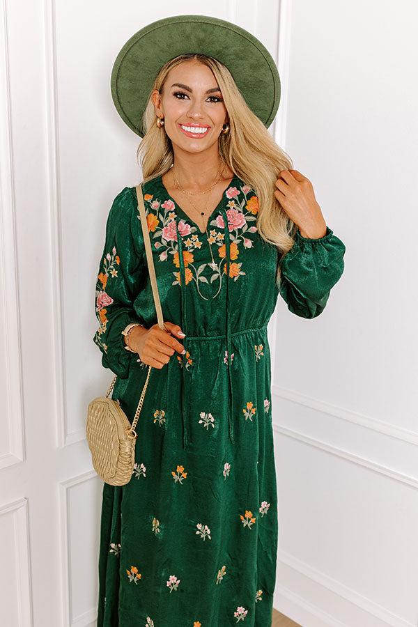 Impressions Whispering Sweet Nothings Embroidered Maxi In Hunter Green