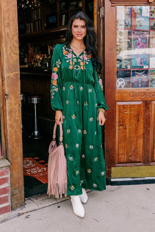 Impressions Whispering Sweet Nothings Embroidered Maxi In Hunter Green