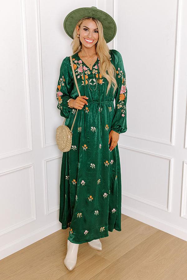 Impressions Whispering Sweet Nothings Embroidered Maxi In Hunter Green