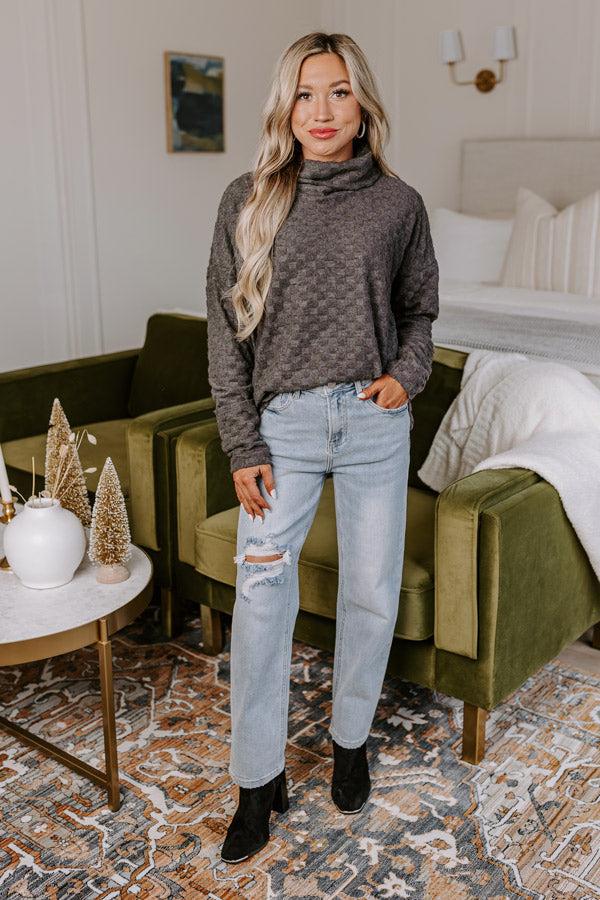 Impressions Whispering Winds Sweater Top In Charcoal