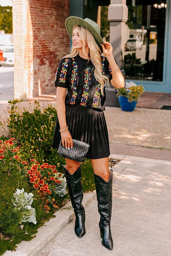 Impressions Wildflower Fields Embroidered Sweater Top In Black