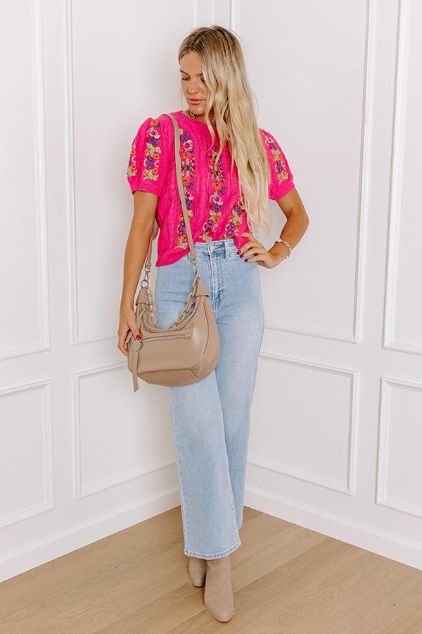 Impressions Wildflower Fields Embroidered Sweater Top In Pink