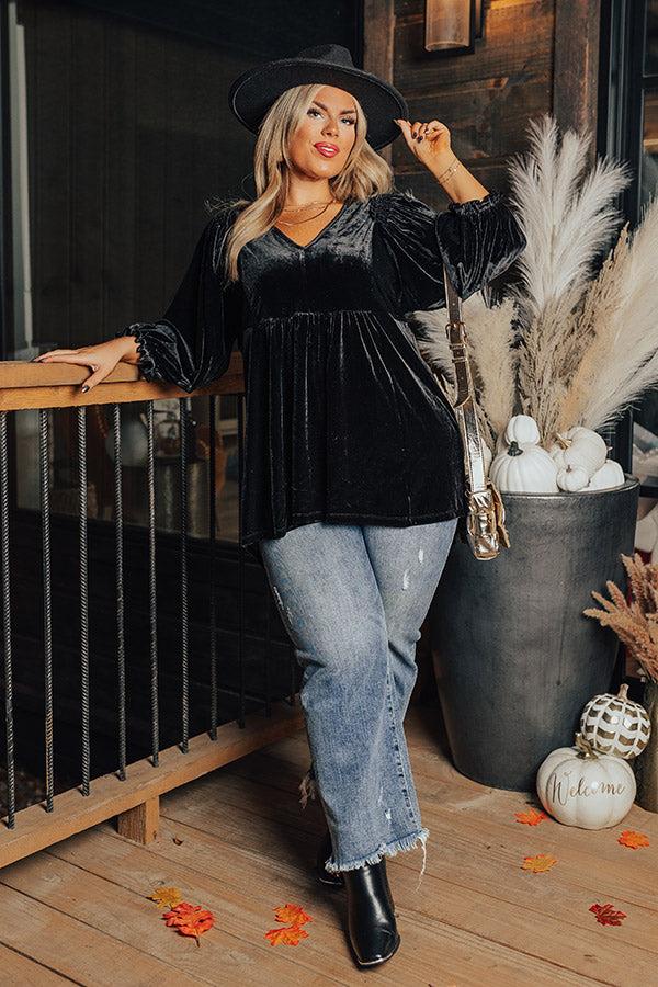 Impressions Winding Roads Velvet Babydoll Top Curves