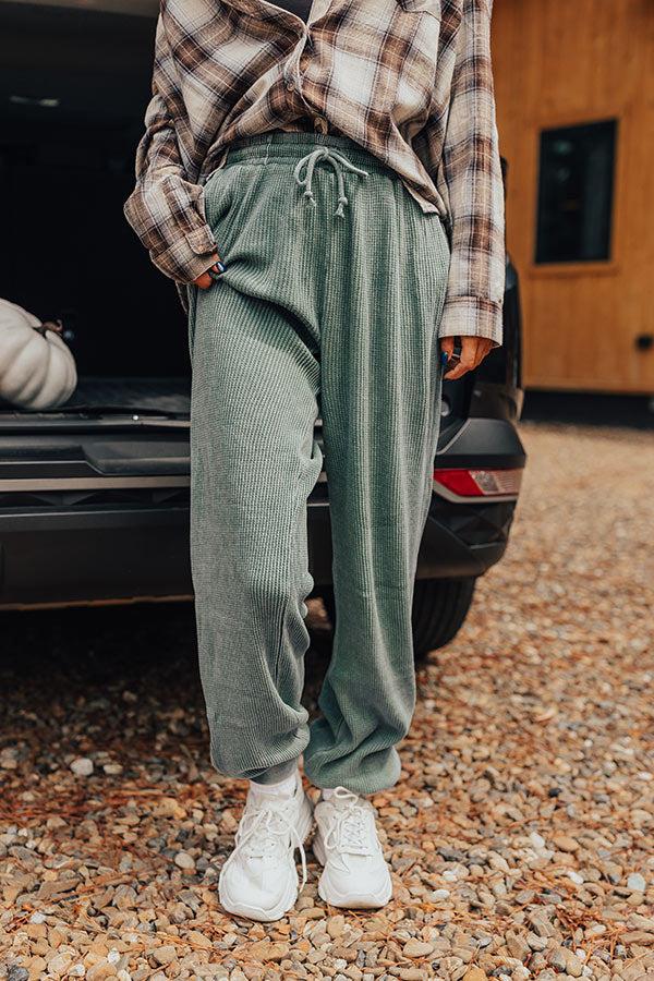 Impressions Wine And Unwind Waffle Knit Joggers In Light Hunter Green