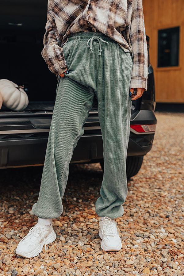 Impressions Wine And Unwind Waffle Knit Joggers In Light Hunter Green