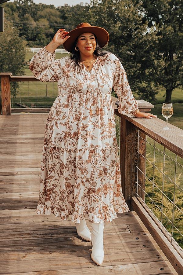 Impressions Wine Lover Satin Floral Maxi Dress Curves