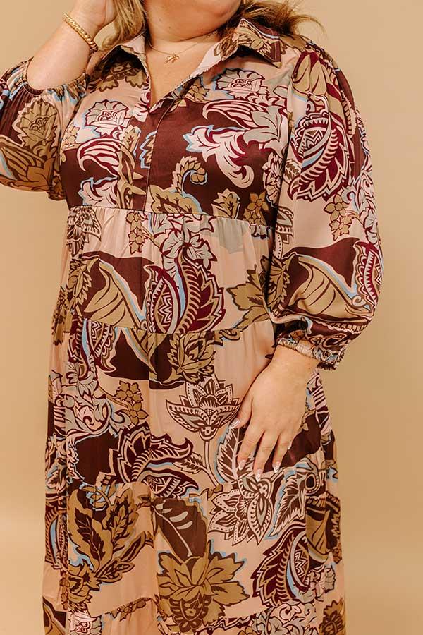 Impressions Wine Mixer Meet Up Satin Floral Midi Curves